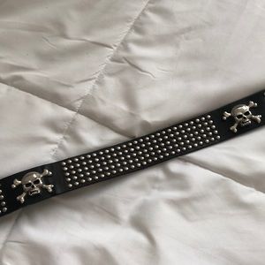 Leather studded skull belt